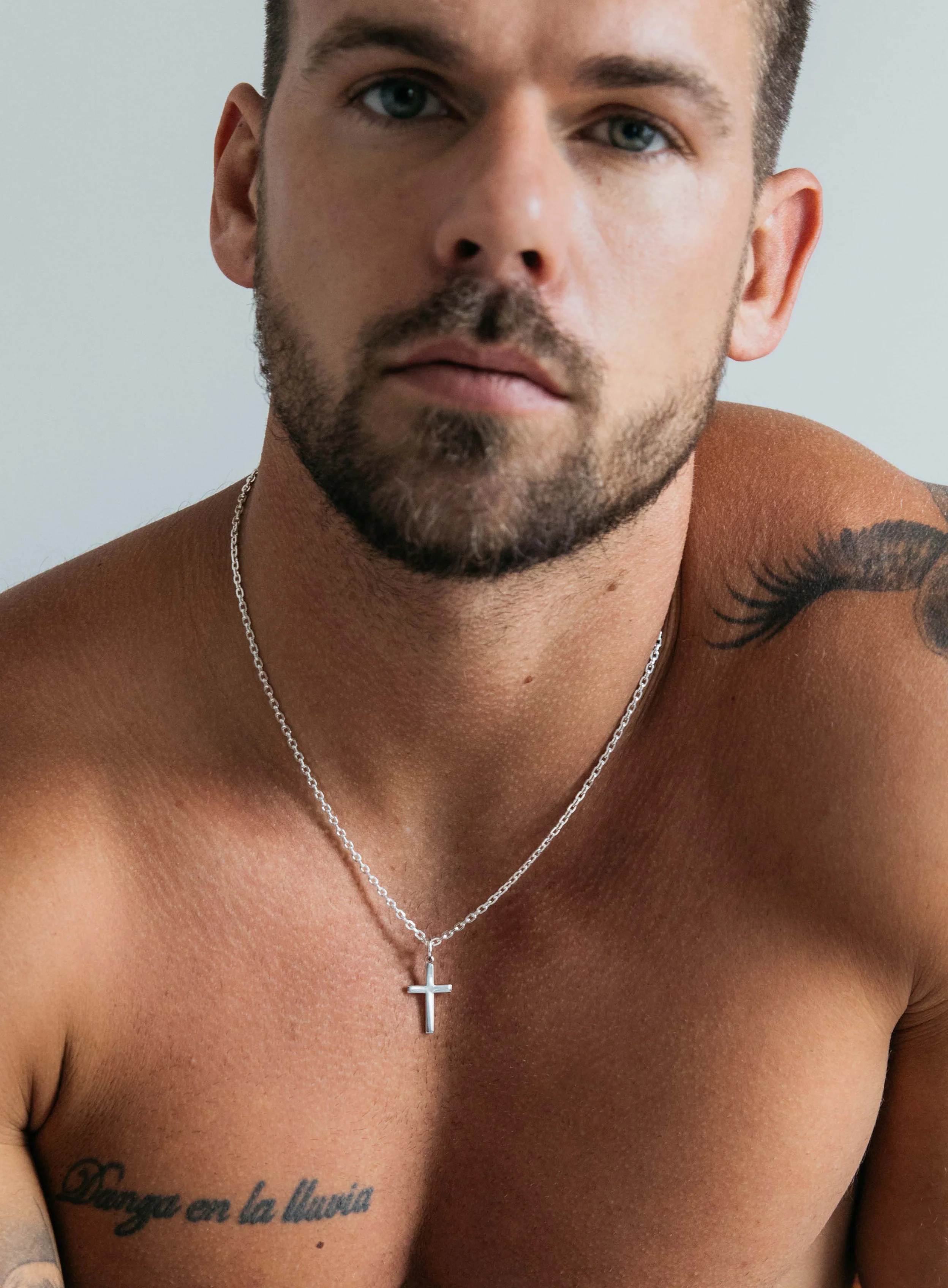 Sterling Silver Cross Necklace for Men (Cable)