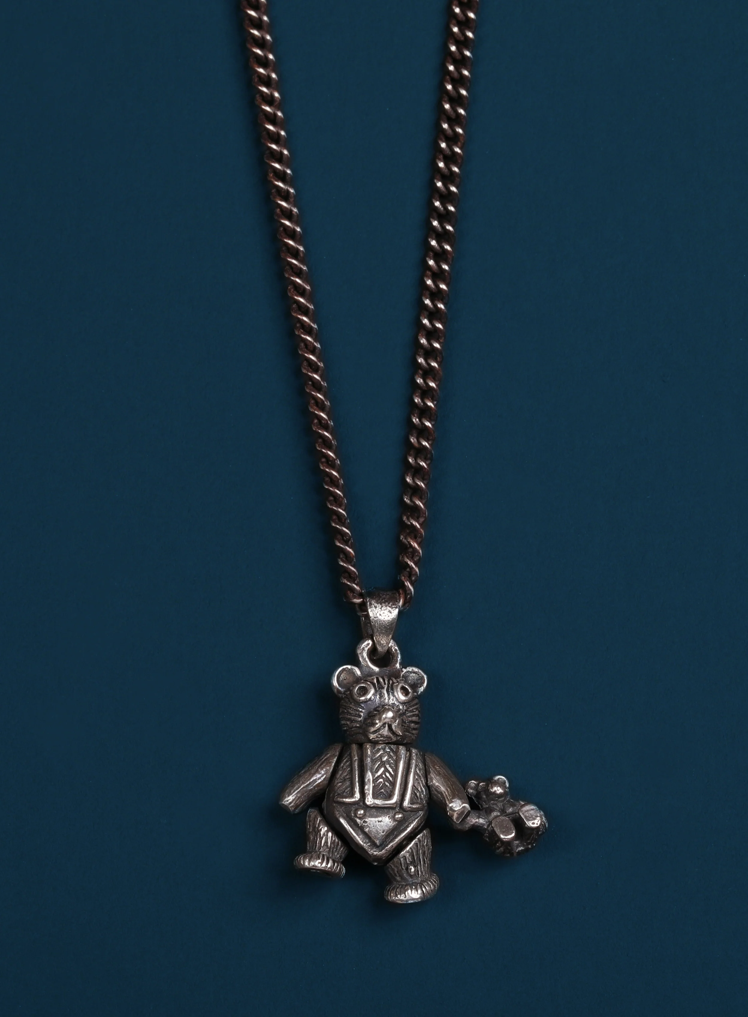 Sterling Silver "Ride or Die" Teddy Bear Necklace for Men