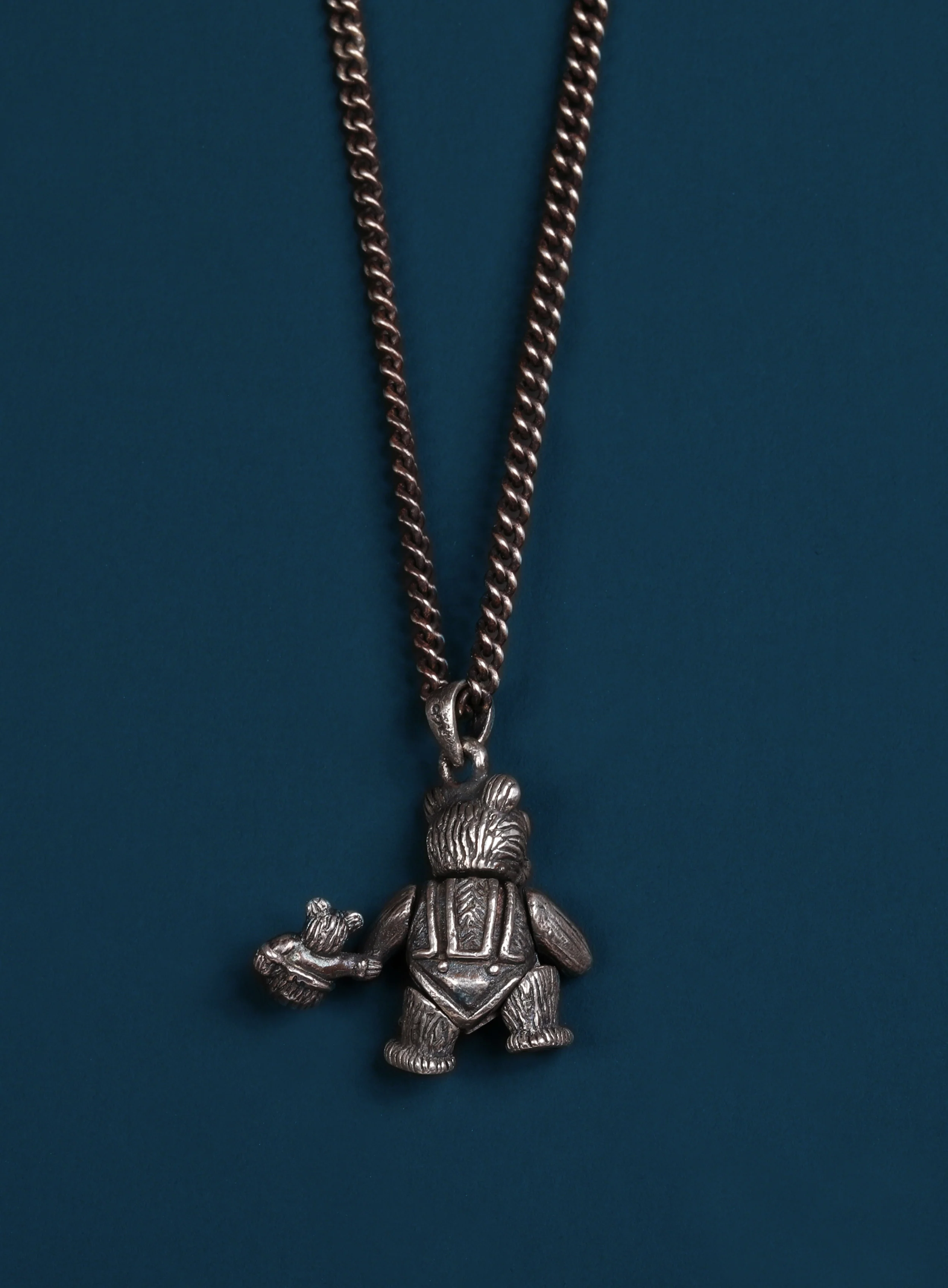 Sterling Silver "Ride or Die" Teddy Bear Necklace for Men - Image 2