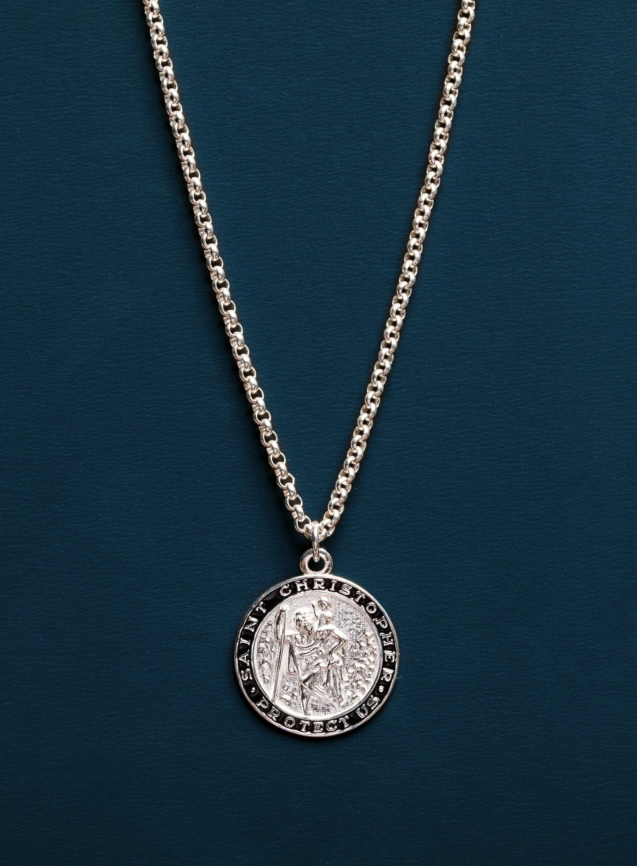 Sterling Silver St Christopher Medal Necklace for Men