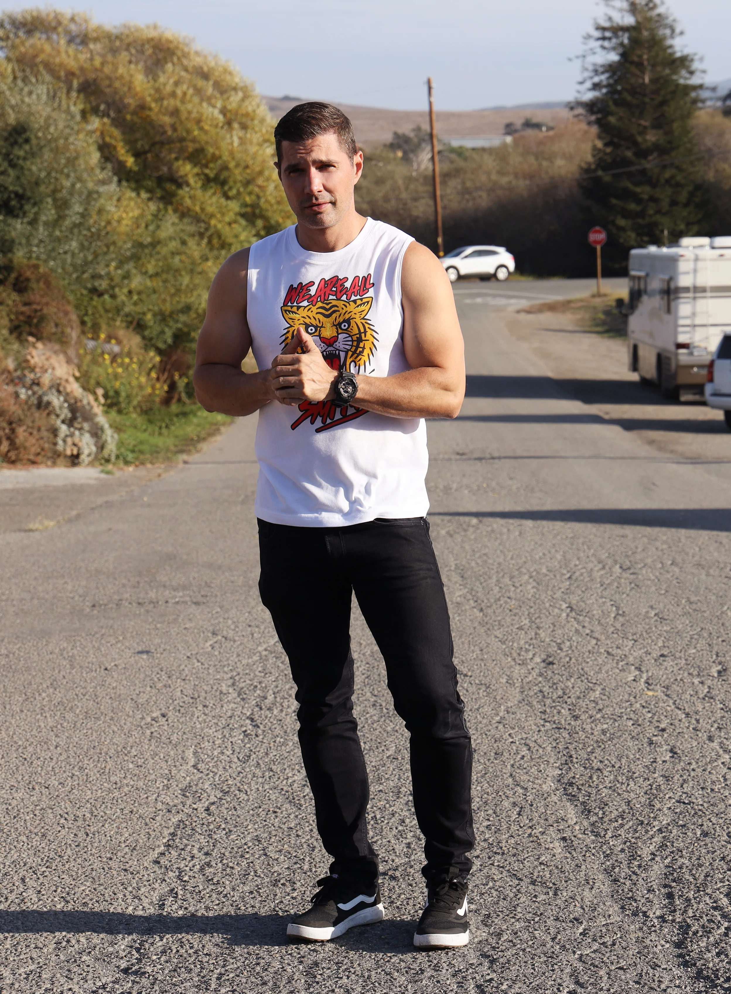 Tiger We Are All Smith Logo White Muscle Shirt - Image 6