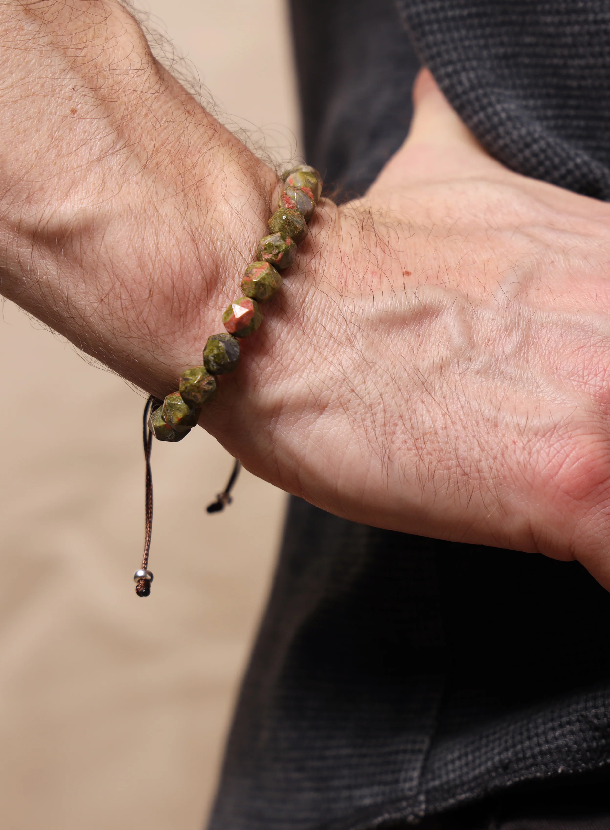 Unakite Gemstone Bead Bracelet for Men - Image 4