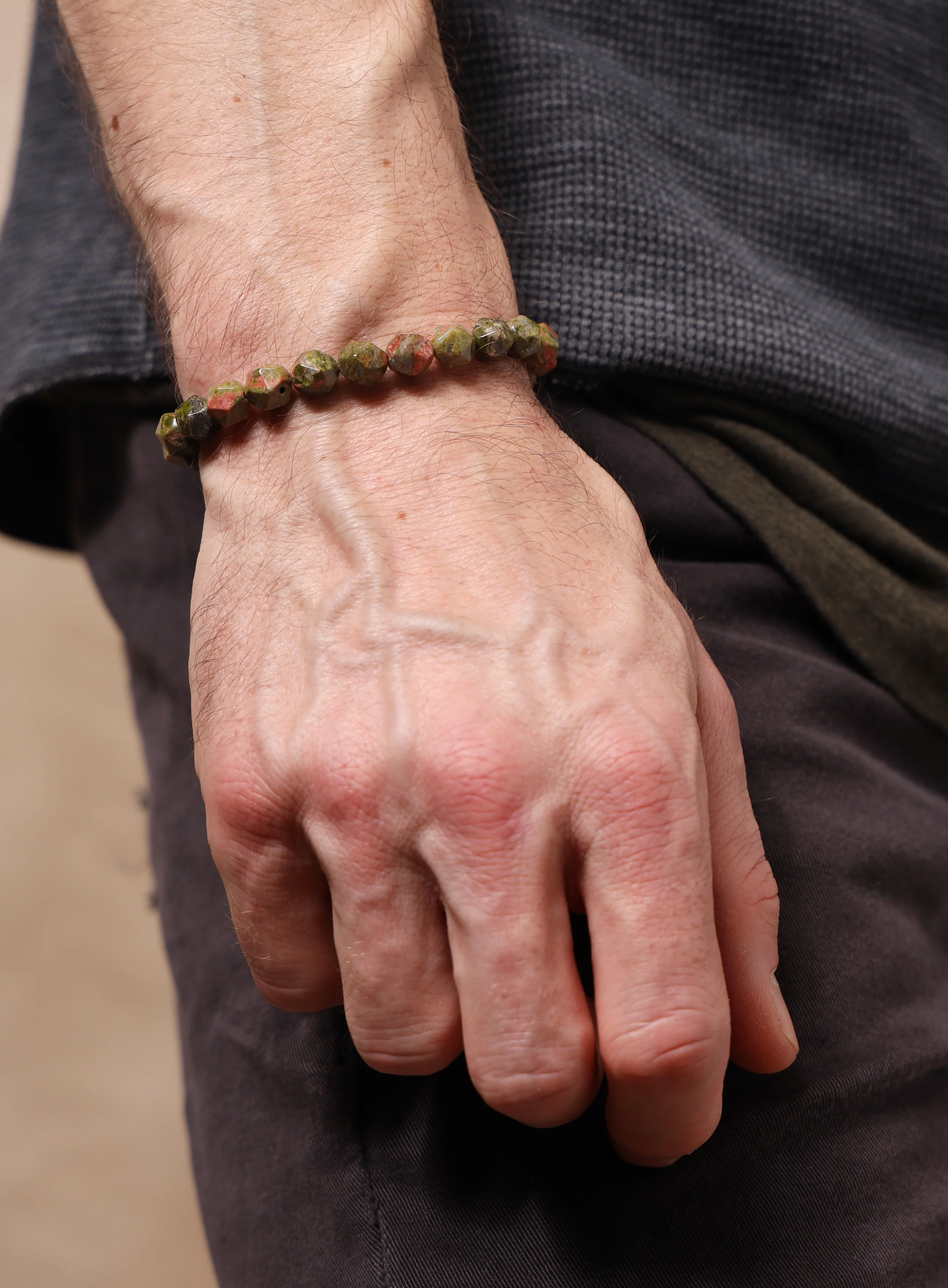 Unakite Gemstone Bead Bracelet for Men - Image 7