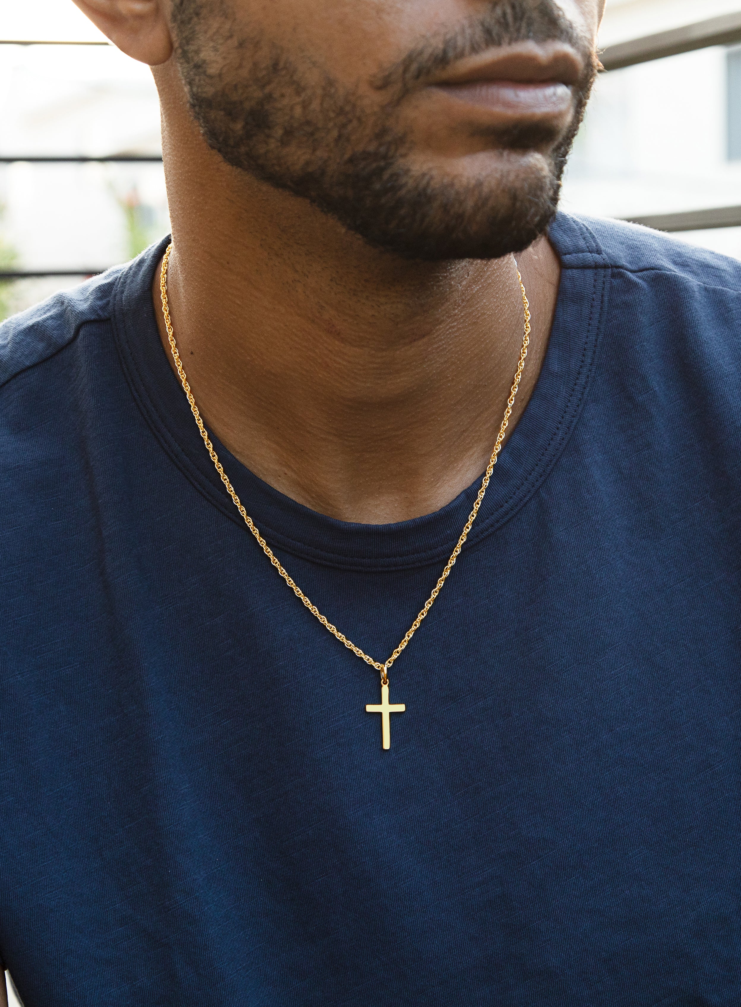 Vermeil / 14K Gold Filled Cross Necklace (Rope Chain) - Image 4