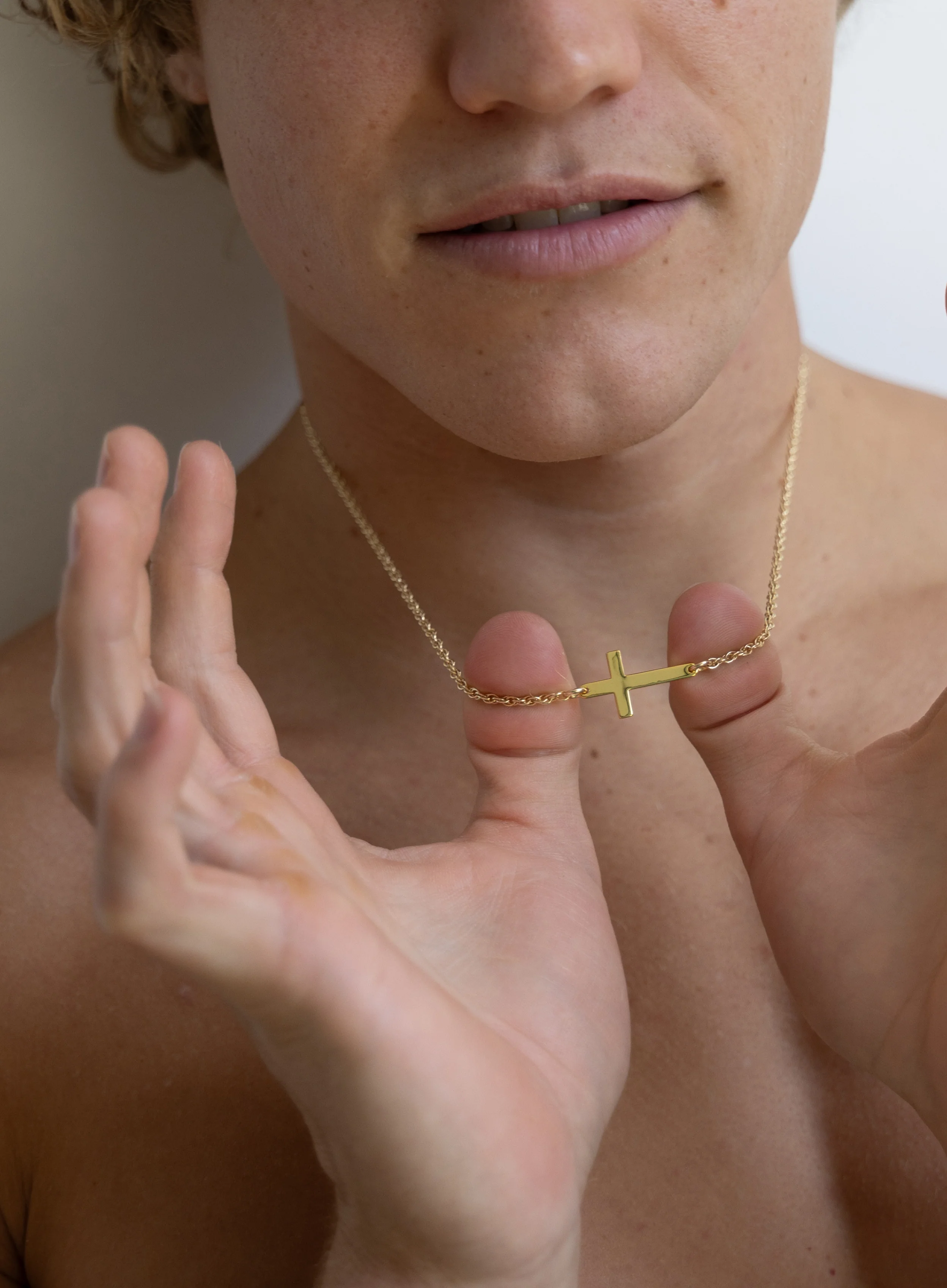 Vermeil / 14K Gold Filled Sideways Cross Necklace for Men - Image 5