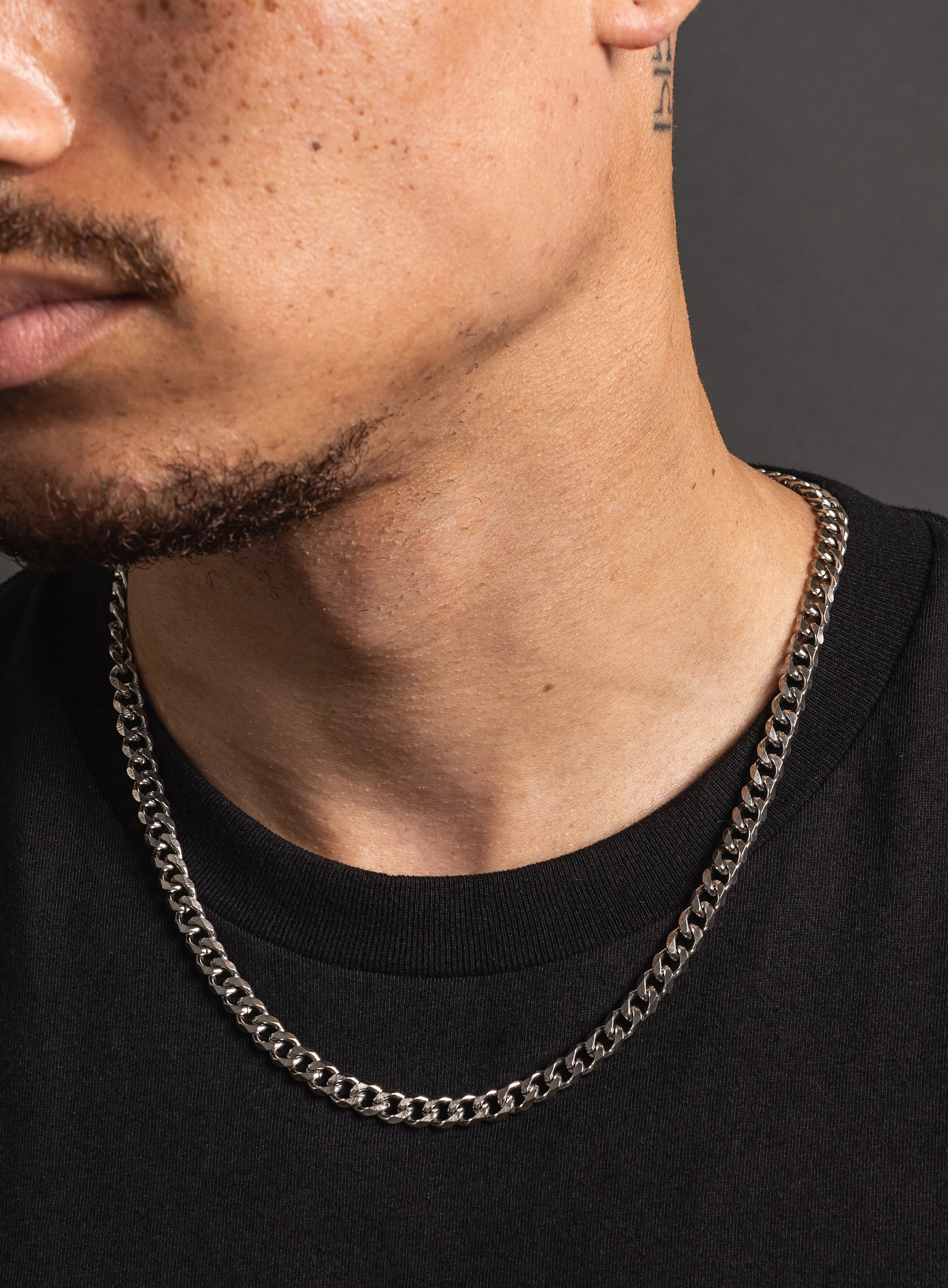 Waterproof Faceted 7mm Curb Chain Necklace for Men