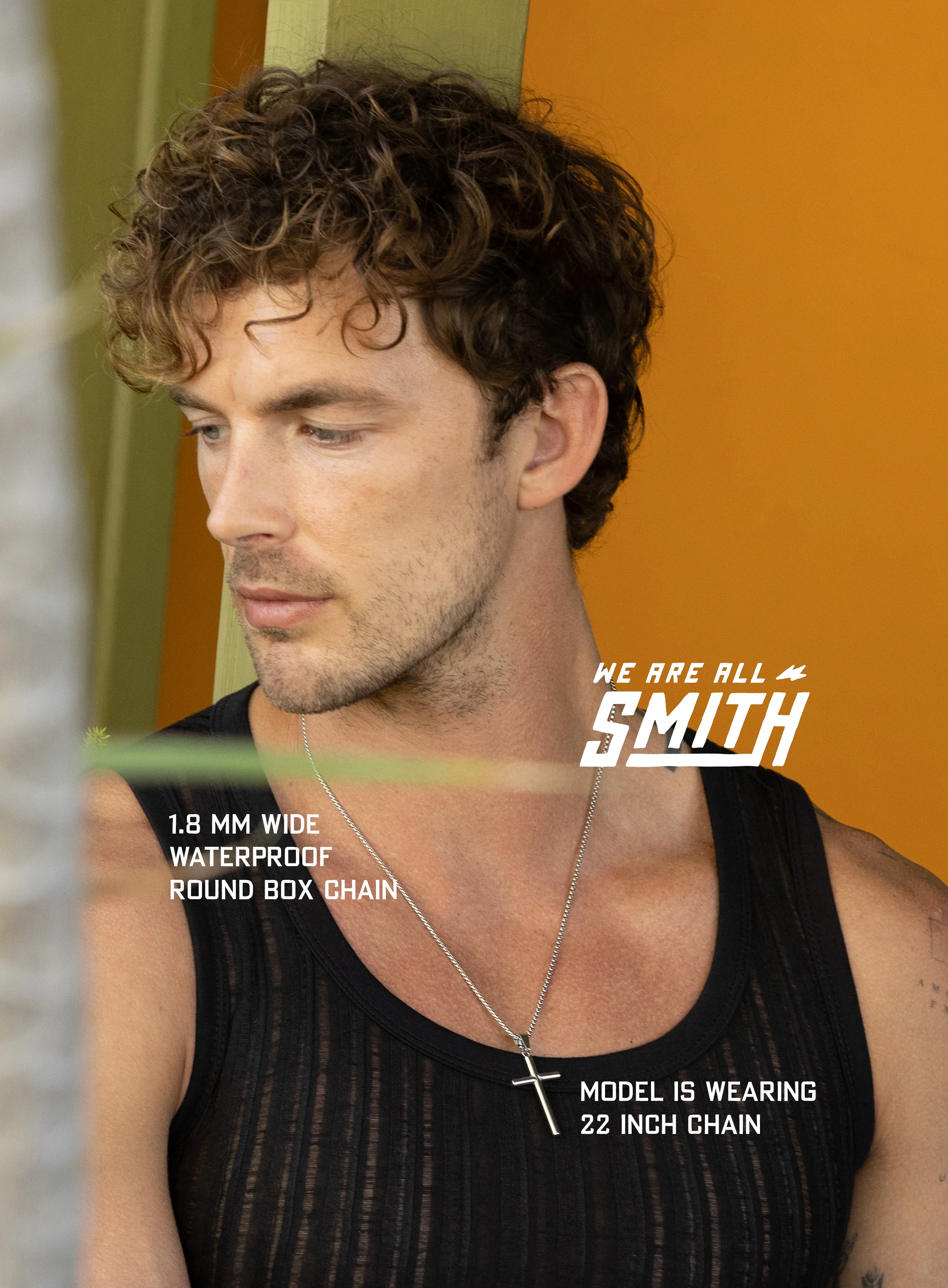 Waterproof Large Mens Silver Cross (Bamboo Style) - Image 8
