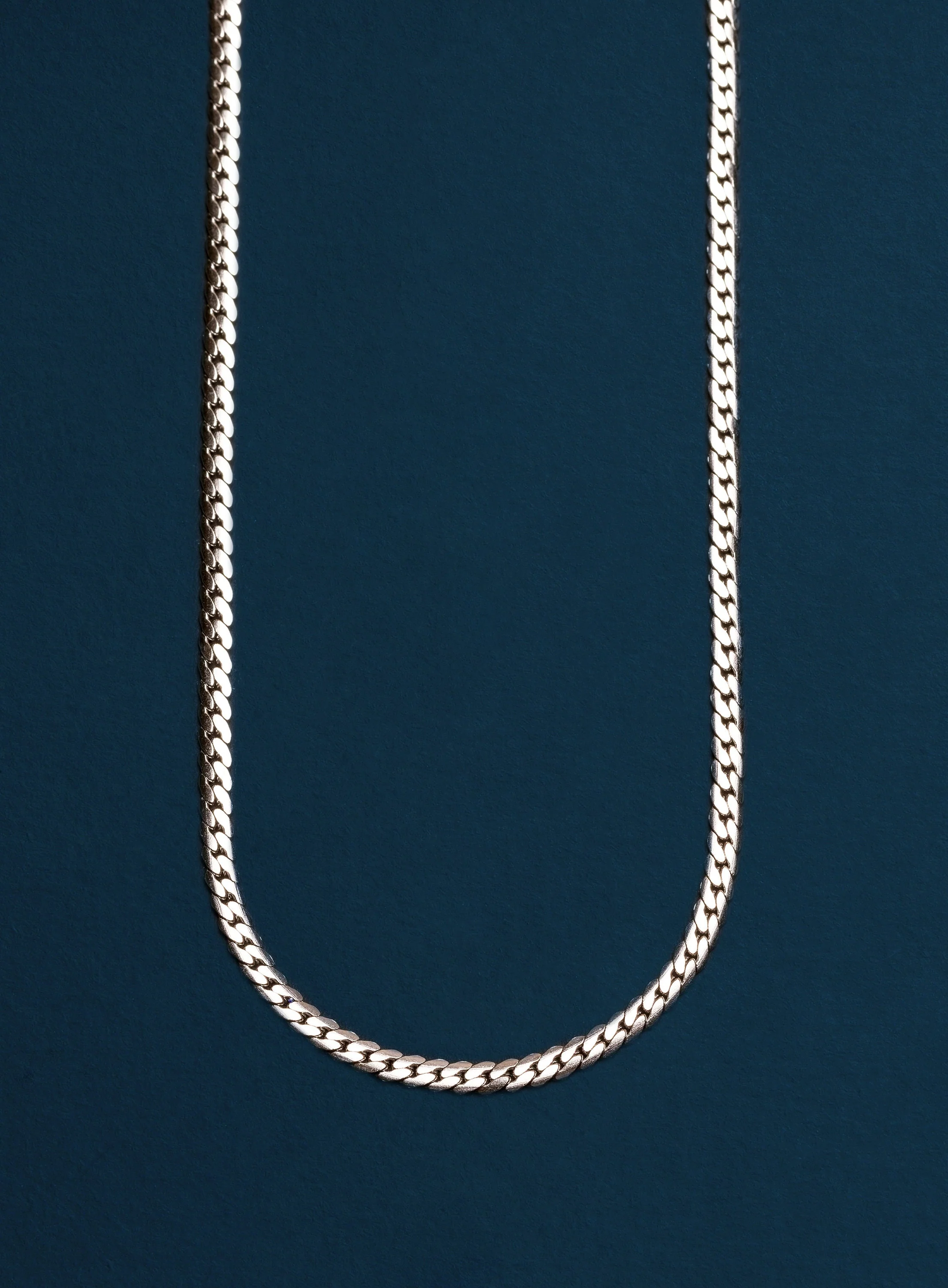 Waterproof 3mm Flat Curb Silver Stainless Steel Chain Necklace - Image 2