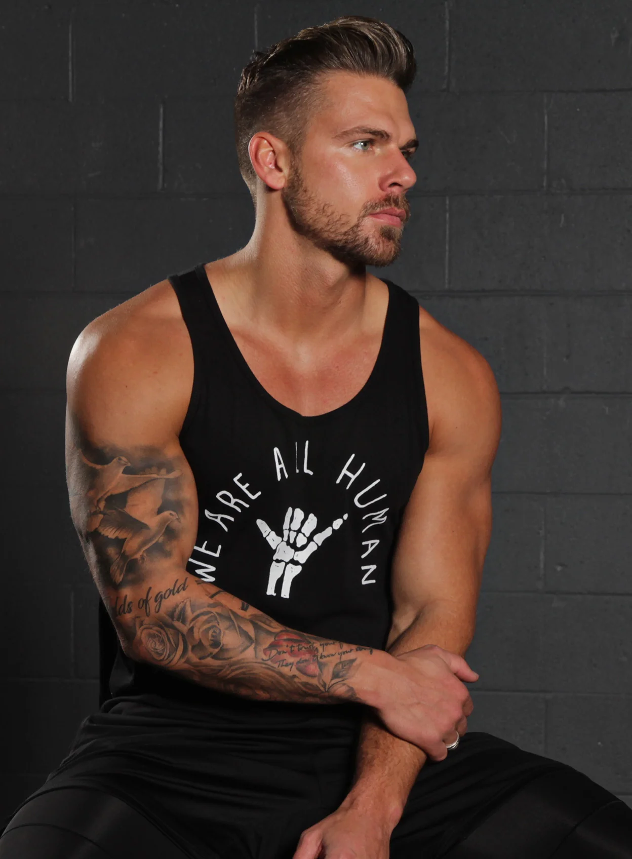 "We Are All Human" Black Tank Top - Image 4