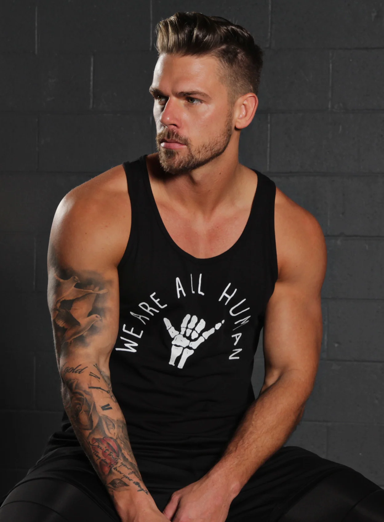 "We Are All Human" Black Tank Top - Image 6