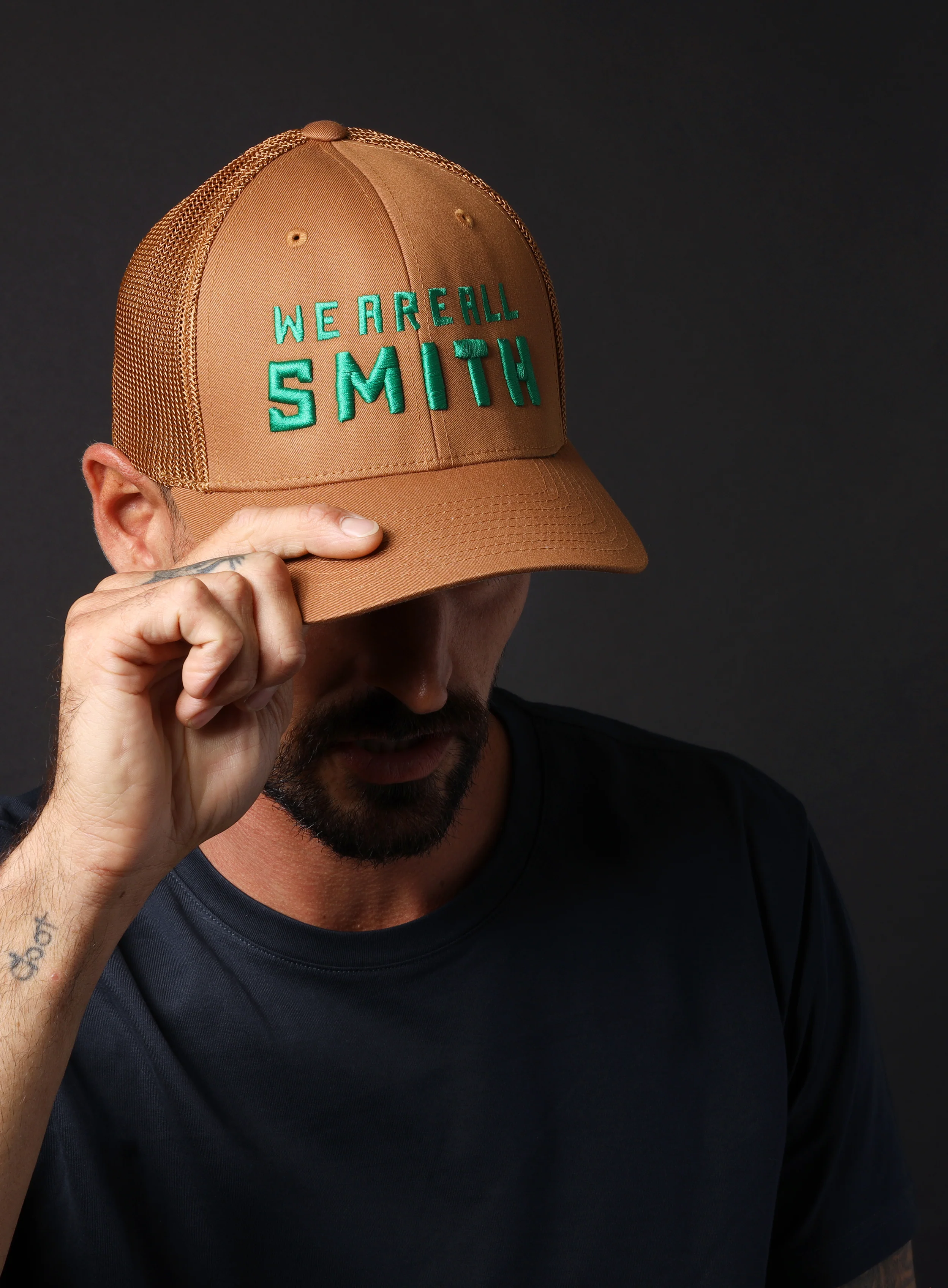 We Are All Smith Caramel + Green Mesh back trucker cap - Image 10