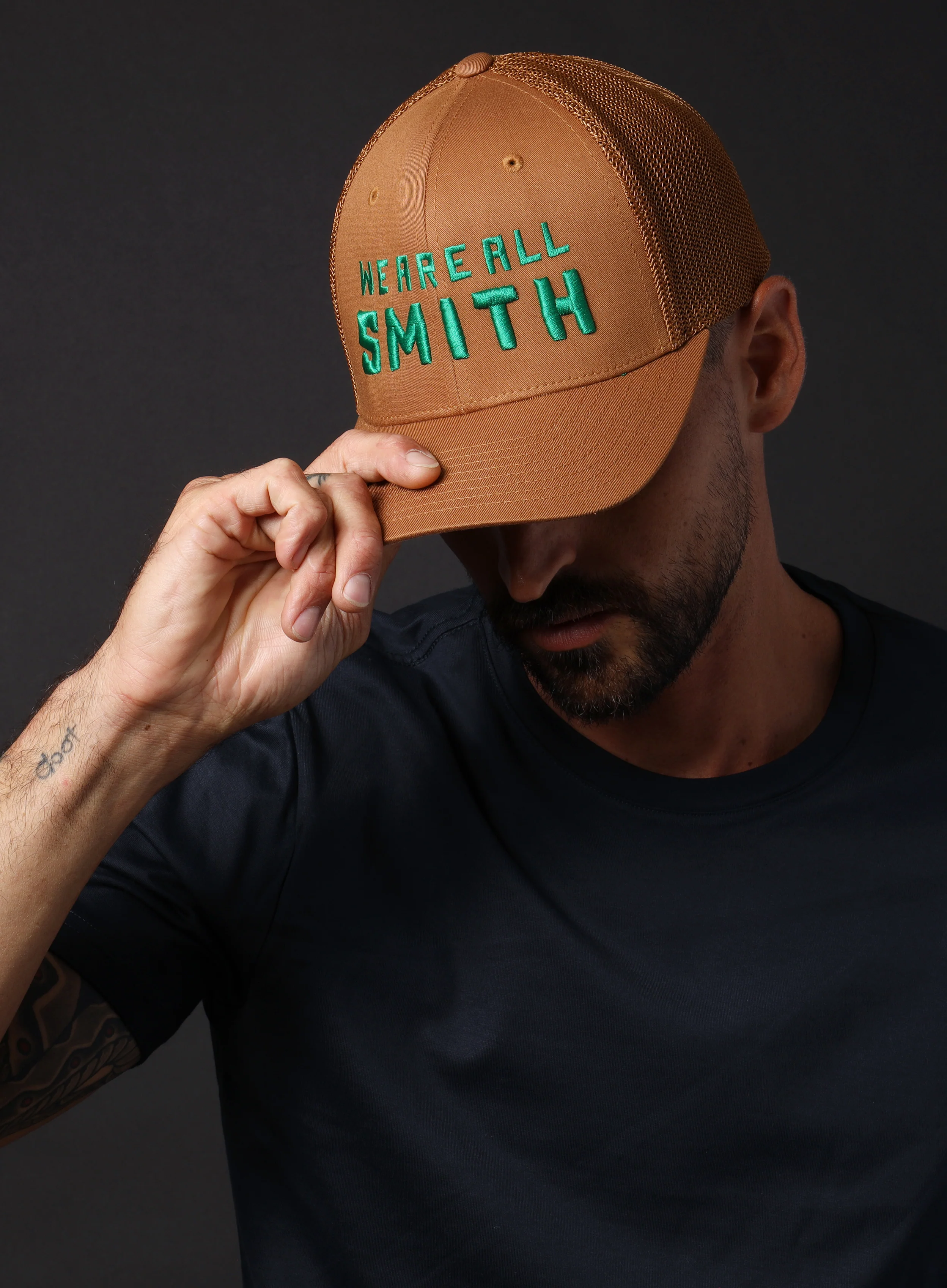 We Are All Smith Caramel + Green Mesh back trucker cap - Image 7