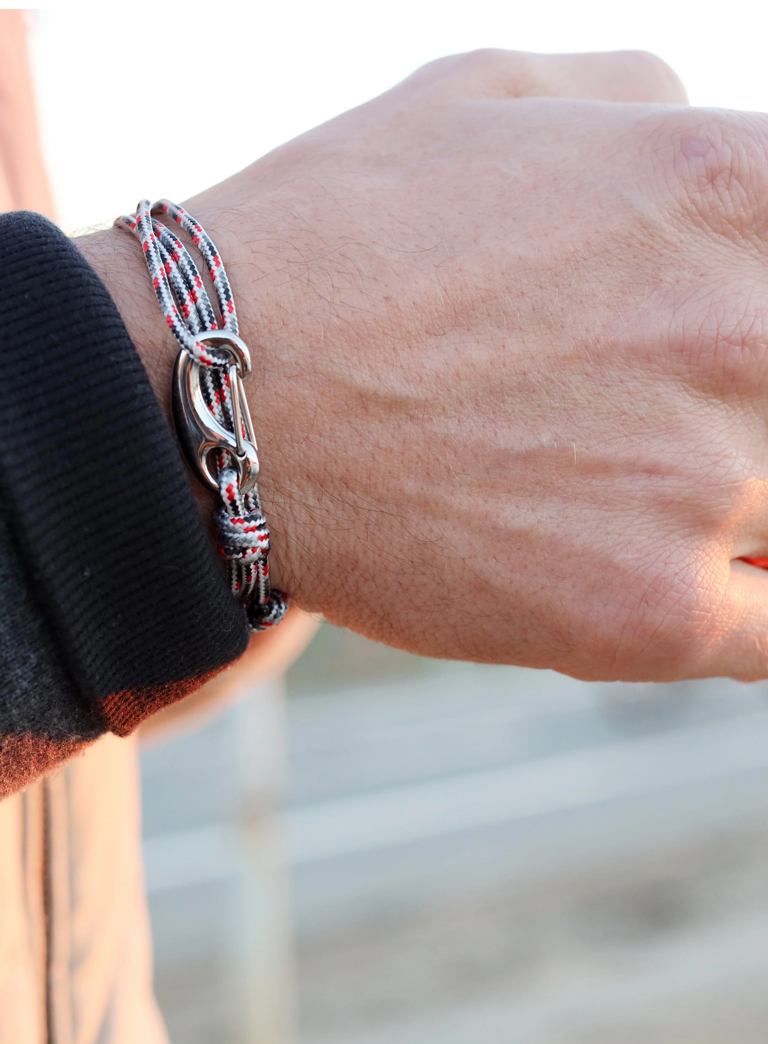 White + Gray Tactical Cord Bracelet for Men (Silver Clasp - 24S) - Image 2