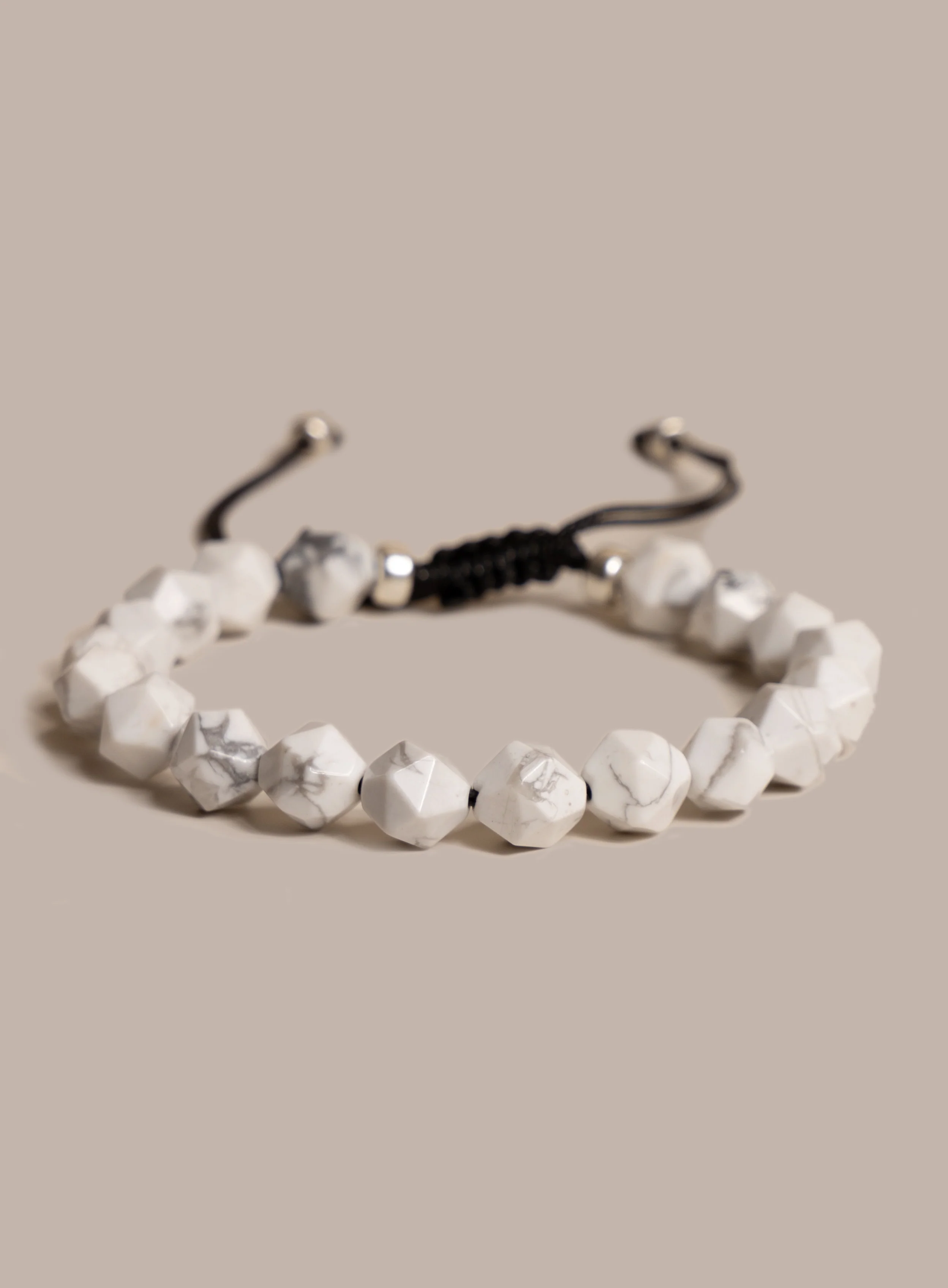 White Howlite and Sterling Silver Bead Bracelet for Men - Image 2
