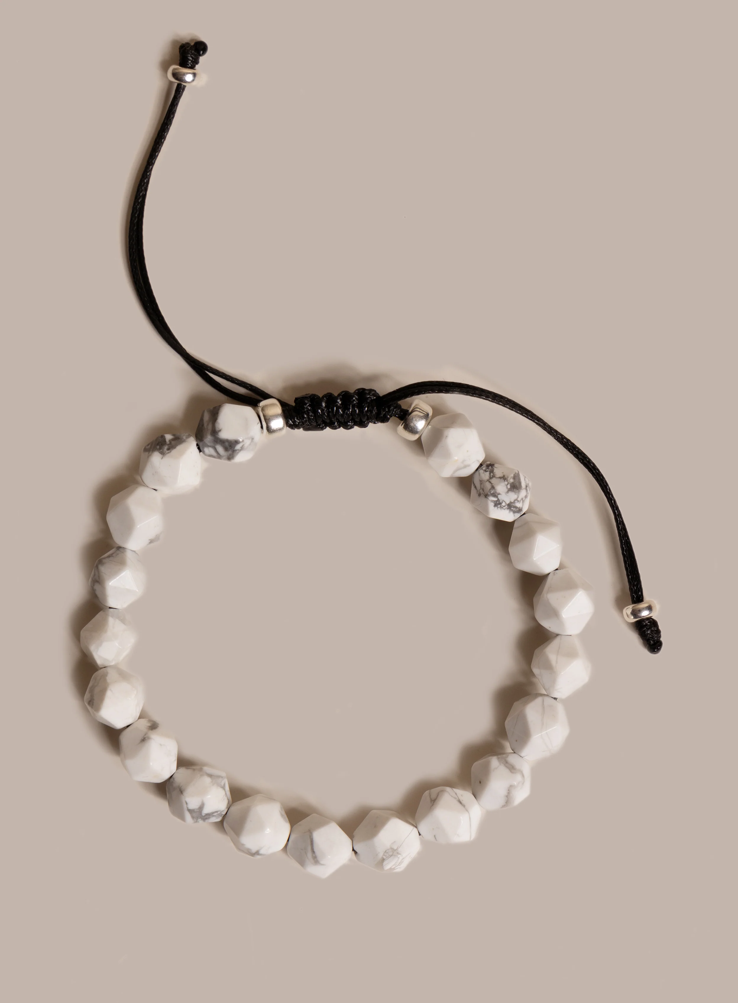 White Howlite and Sterling Silver Bead Bracelet for Men - Image 8